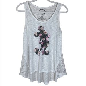 Disney Floral Print Mickey Mouse Small Sleeveless Burnout Hi-Low Tank Top